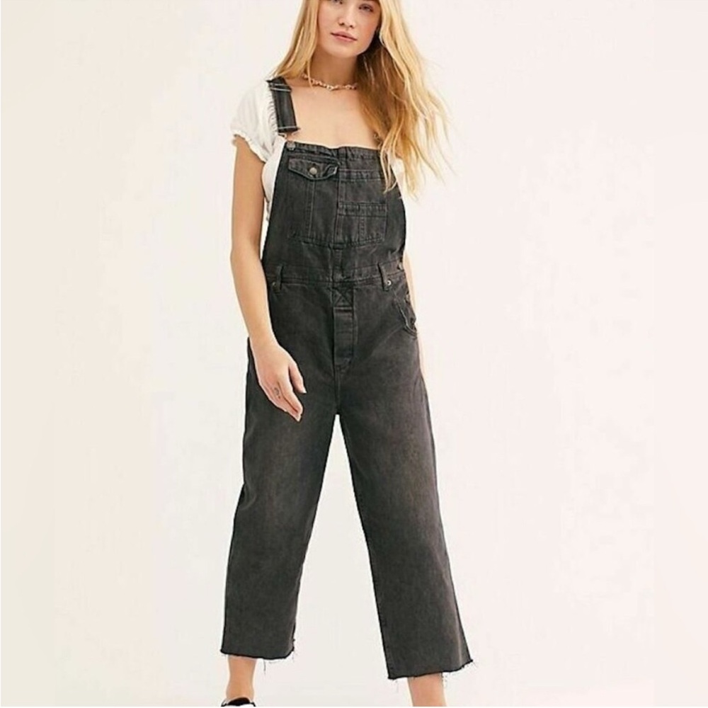 We The Free Black Denim cropped Overalls